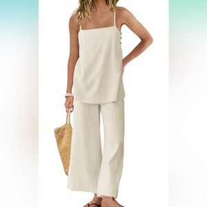 Linen Cream/Tan Tank and Wide Leg Set